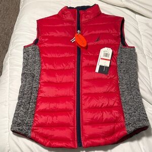 Nautica Red Quilted Vest with Gray Accents New With Tags